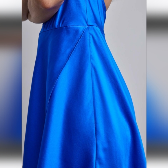 NWT Halter Neck-Tie Hi-Low Silk Midi Dress (Sapphire Blue) - Silk Maison - Picture 6 of 14